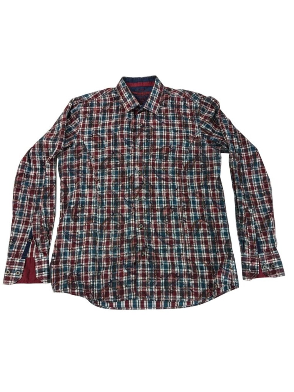 Barabas Plaid Paisley Button Up Shirt Long‎ Sleeve Mercerized Cotton Y2K Medium